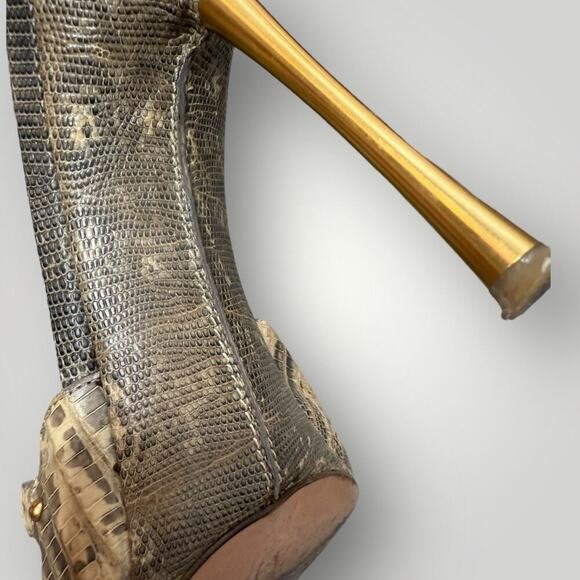 Tom Ford Genuine Exotic Leather Gold Stiletto Heels PythonPatternStrappy Sandals - Picture 5 of 12